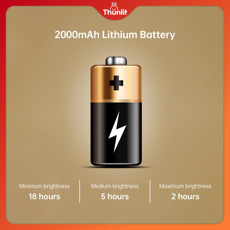 Đèn Thunlit dạng kẹp linh hoạt pin 2000mah với 3 màu sắc thay đổi theo nhiệt độ