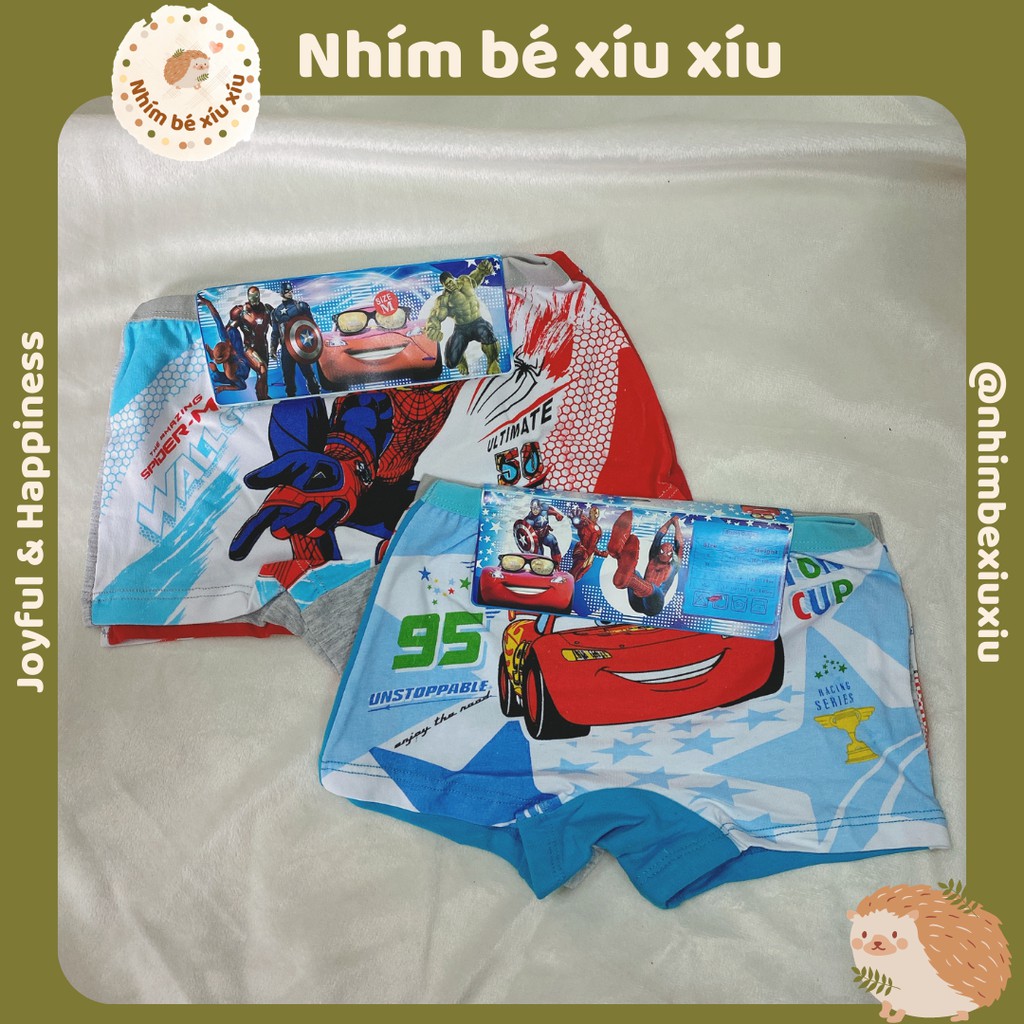 Combo 2 quần sịp đùi cotton bé trai hình siêu nhân nhện/ô tô (15-24 kg) nhimbexiuxiu