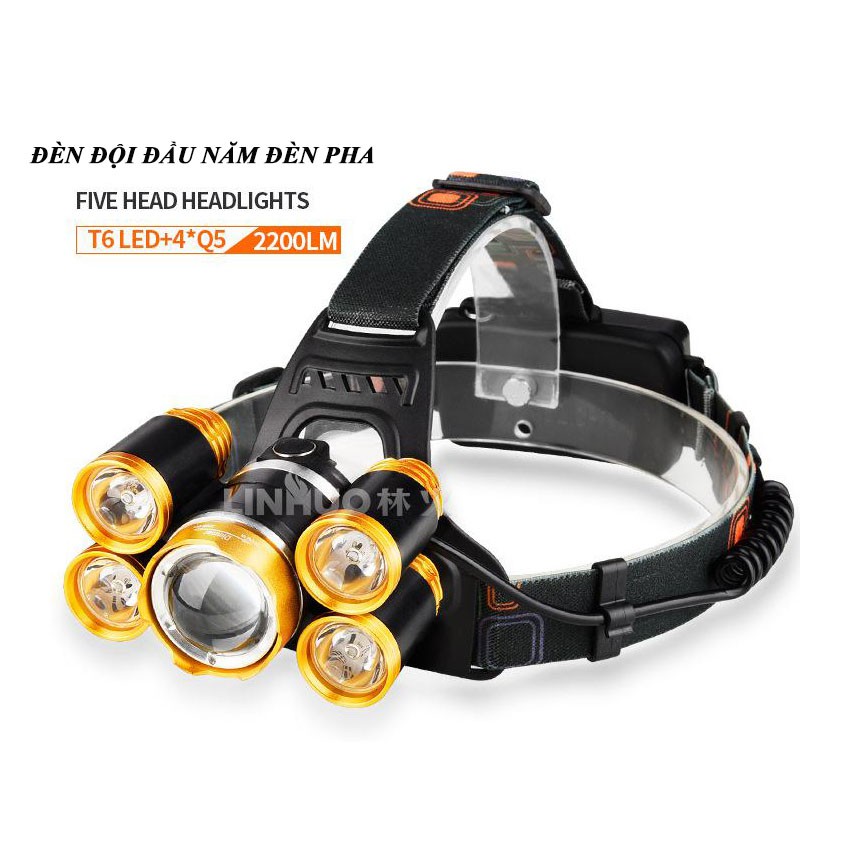 Đèn Pin Siêu Sáng Đội Đầu 5 Bóng LED Cao Cấp Leon Official