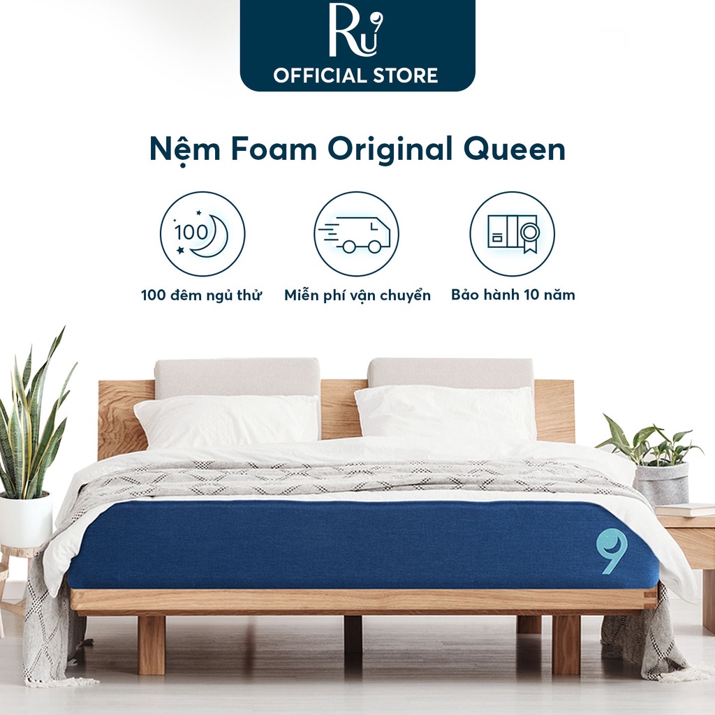 Nệm Foam Cao Cấp Ru9 Original 25cm Trắng Xanh, 3 Lớp Foam Nâng Đỡ Cơ Thể Tối Ưu - Size Queen 160 x 200 cm