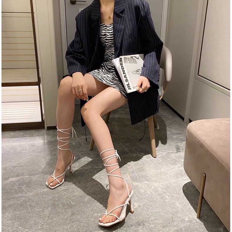 Dép cao gót buộc dây ,dép thời trang 2 màu đen ,trắng