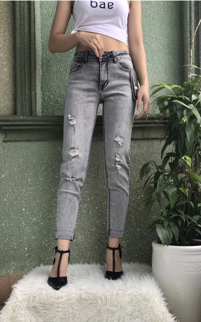 QUẦN JEAN BOY BAGGY VNXK CO DÃN MẠNH xám rách