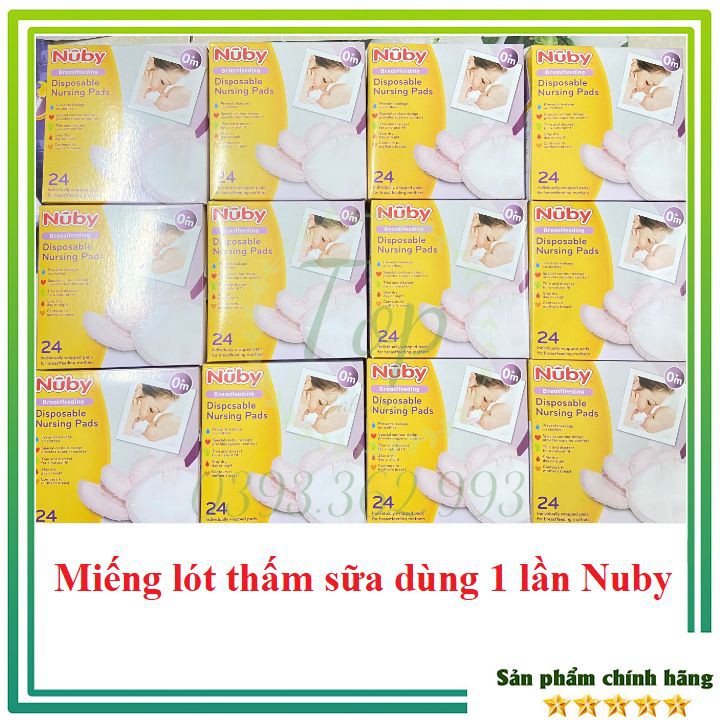 Miếng lót thấm sữa dùng 1 lần 📌CAO CẤP📌Hộp 24 miếng thấm sữa chống tràn cho mẹ tự tin Nuby - USA (mẫu mới nhất)