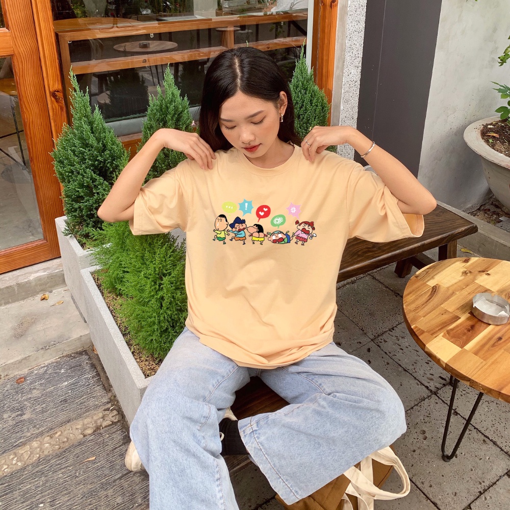 Áo thun unisex hoạt hình SHIN BÚT CHÌ vải cotton oversize tay lỡ form rộng