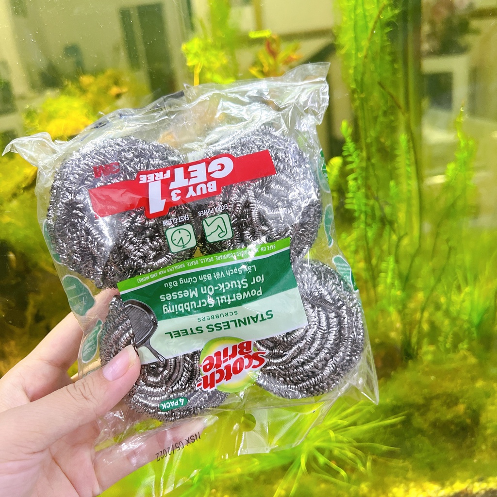 Combo 4 Miếng cọ rửa xoong nồi Inox Scotch Brite 3M bền chắc, không gãy vụn, độ bền cao tiện dụng