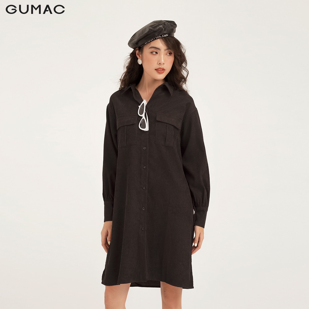 Đầm suông nữ GUMAC sơ mi 2 túi năng động, màu đen đủ size DB1149 [Không bao gồm dây eo] | BigBuy360 - bigbuy360.vn