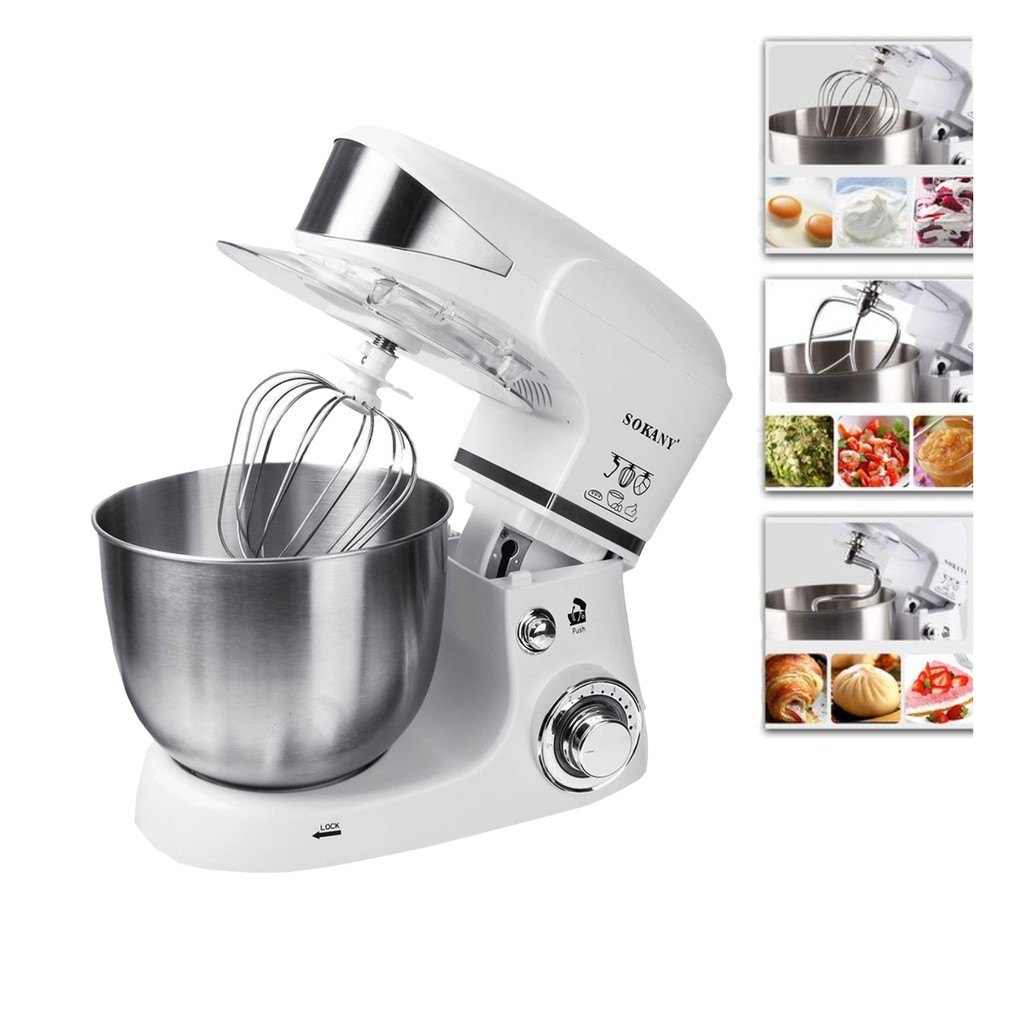 Máy nhồi bột đánh trứng trộn bột làm bánh nhà bếp SOKANY SK-206 với 6 cấp độ xoay, tô trộn Inox 5L