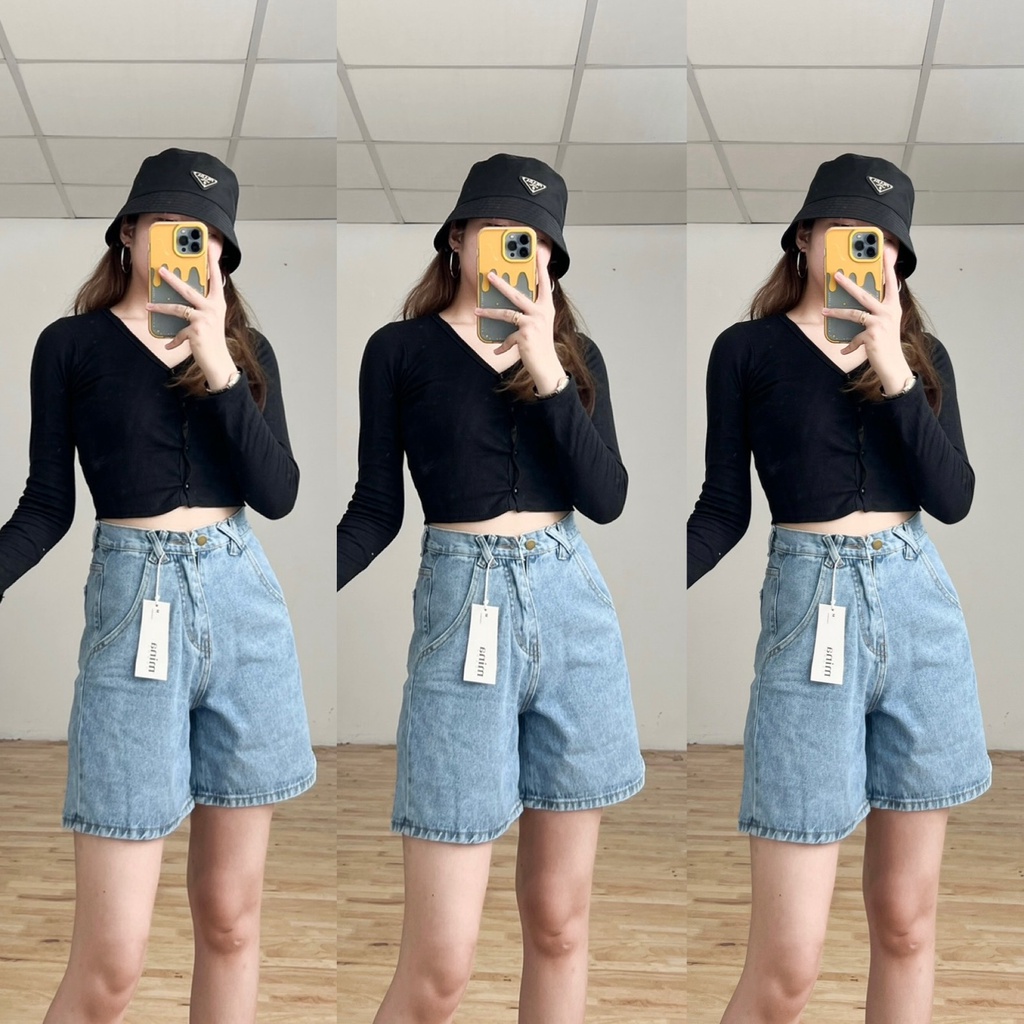 Quần Short Jeans Ngố Lửng Dây Săn Chéo Kiểu ULZZANG [MẪU MỚI]