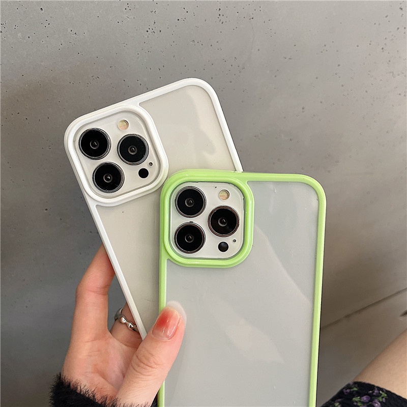 Ốp Điện Thoại Silicon Trong Suốt Viền Màu Kẹo Cho iPhone 13 12 11 Pro Max X XS XR 7 8 Plus