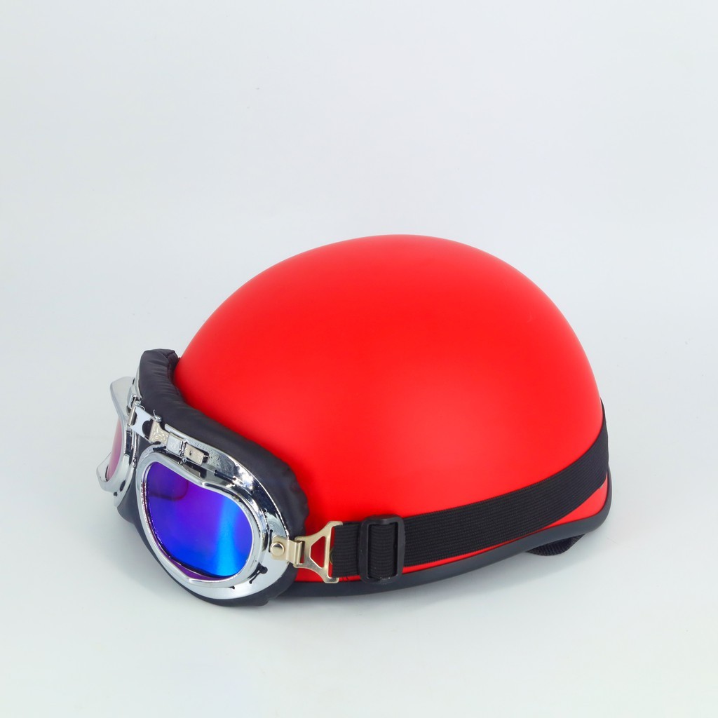 Mũ bảo hiểm phượt nửa đầu Amby Helmet trơn (có kính UV, kính phi công)