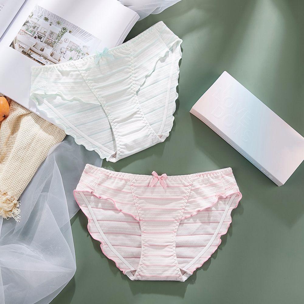 OCEANMAP Quần Lót Cotton Co Giãn Thoáng Khí Họa Tiết Kẻ Sọc Dành Cho Nữ