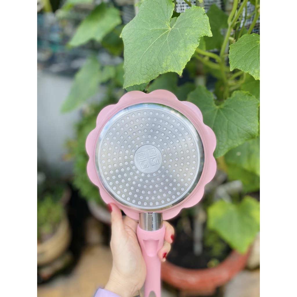 Bộ nồi chảo đá men hình hoa 16cm cho bé ăn dặm☘️Tặng xửng hấp☘️ giành cho mọi loại bếp