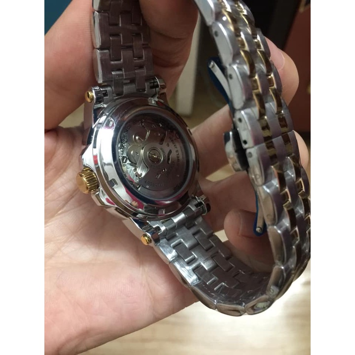 Đồng hồ Nam seiko hở máy chạy cơ automatic vỏ vàng dây đơ mi trắng pha vàng máy Nhật 40-41mm