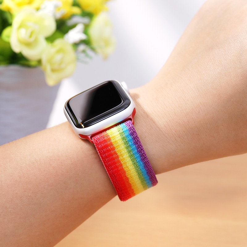 Dây đeo sợi nylon phong cách thể thao cho iWatch Watch Series 1 2 3 4 5 6 SE 38mm 40mm 42mm 44mm Series 7 41mm 45mm