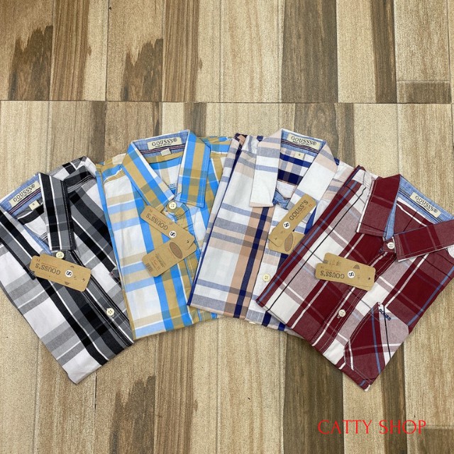 Áo sơ mi caro tay ngắn bé trai, thời trang nam tính cho bé từ 30 - 40kg