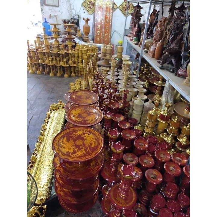 Bộ đài nến gỗ xoan 10  món trang trí ban thờ