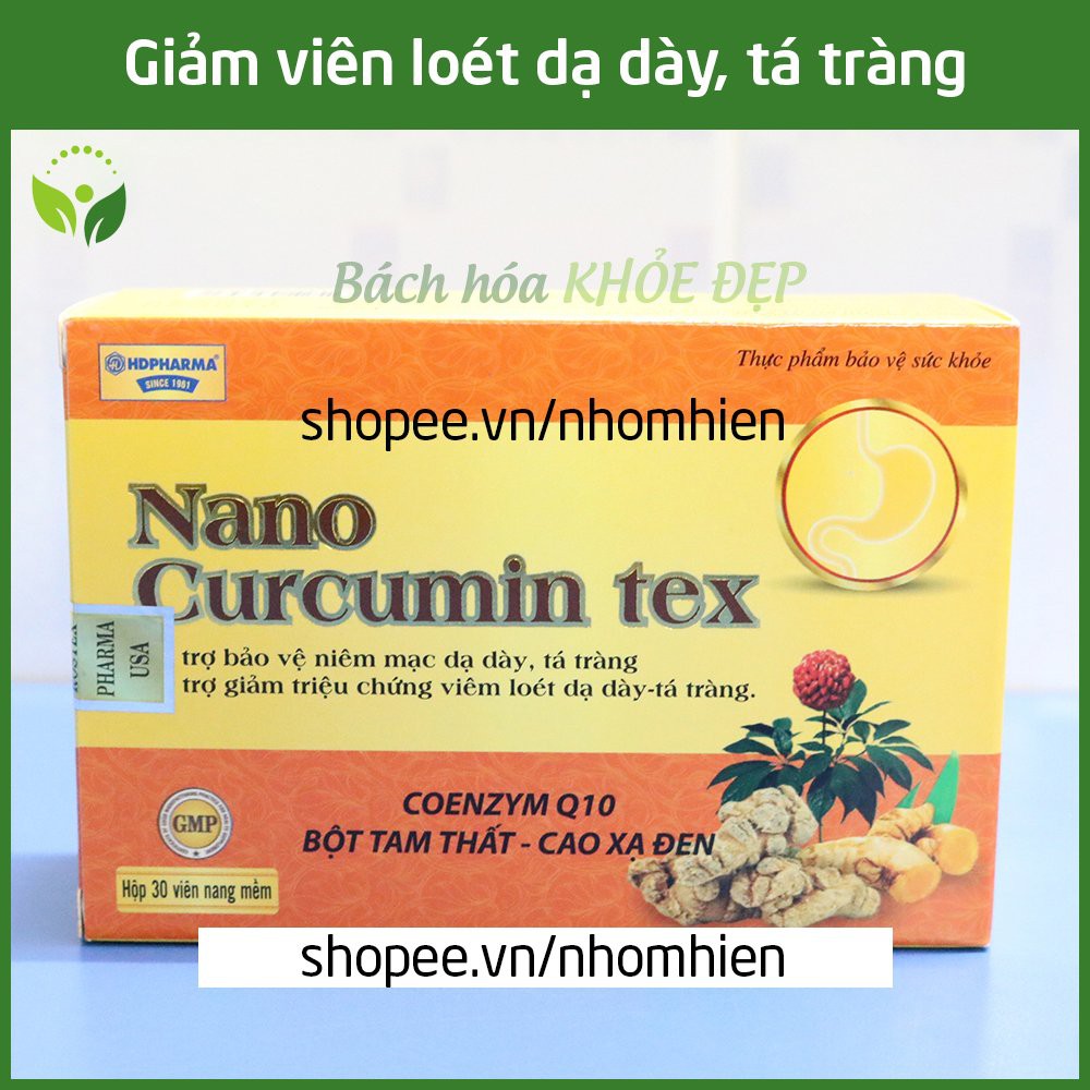 Viên tinh nghệ Nano Curcumin Gold Tex Tam Thất Xạ Đen giảm viêm loét dạ dày, tá tràng, ung bướu - Hộp 30 viên