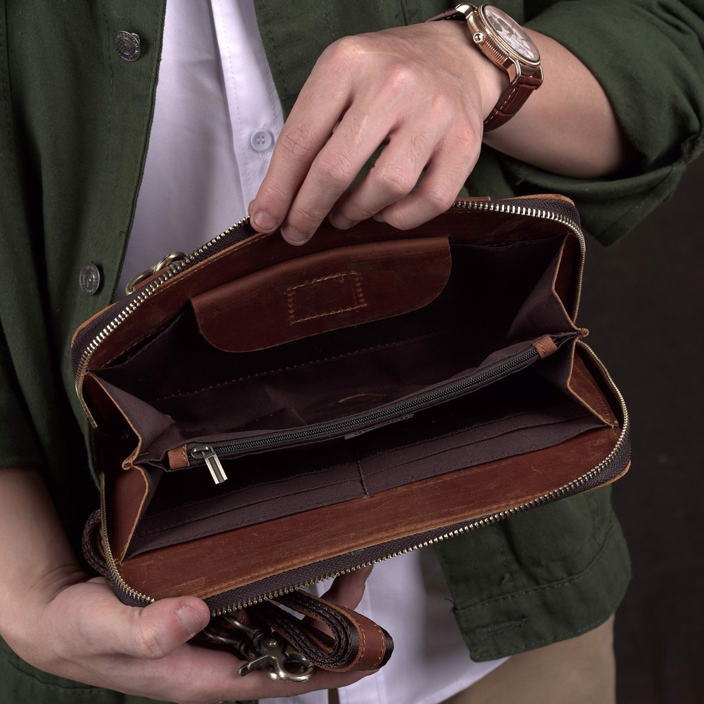 CLUTCH CẦM TAY KIÊM TÚI ĐEO CHÉO NAM DA BÒ SÁP CAO CẤP - 1022836