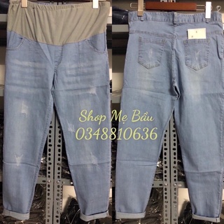Quần jeans bầu chất xanh nhạt chất đẹp có chun chỉnh bụng