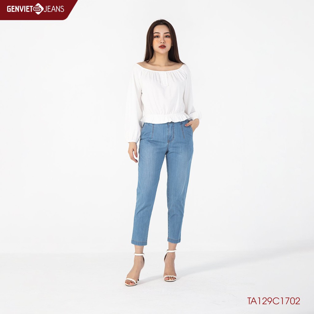 Áo Sơ Mi Croptop Nữ Tay Bồng Dài Tay Genviet Bo Eo Cao Cấp TA129C1702
