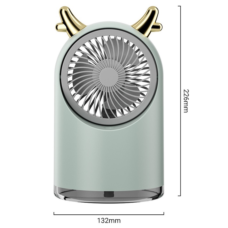 Quạt Phun Sương Hơi Nước Tạo Ẩm Tích Điện Không Dây Để Bàn Dễ Thương- 3 Cấp Độ Gió - Pin Sạc 2500mAh - Bình Chứa 400ml