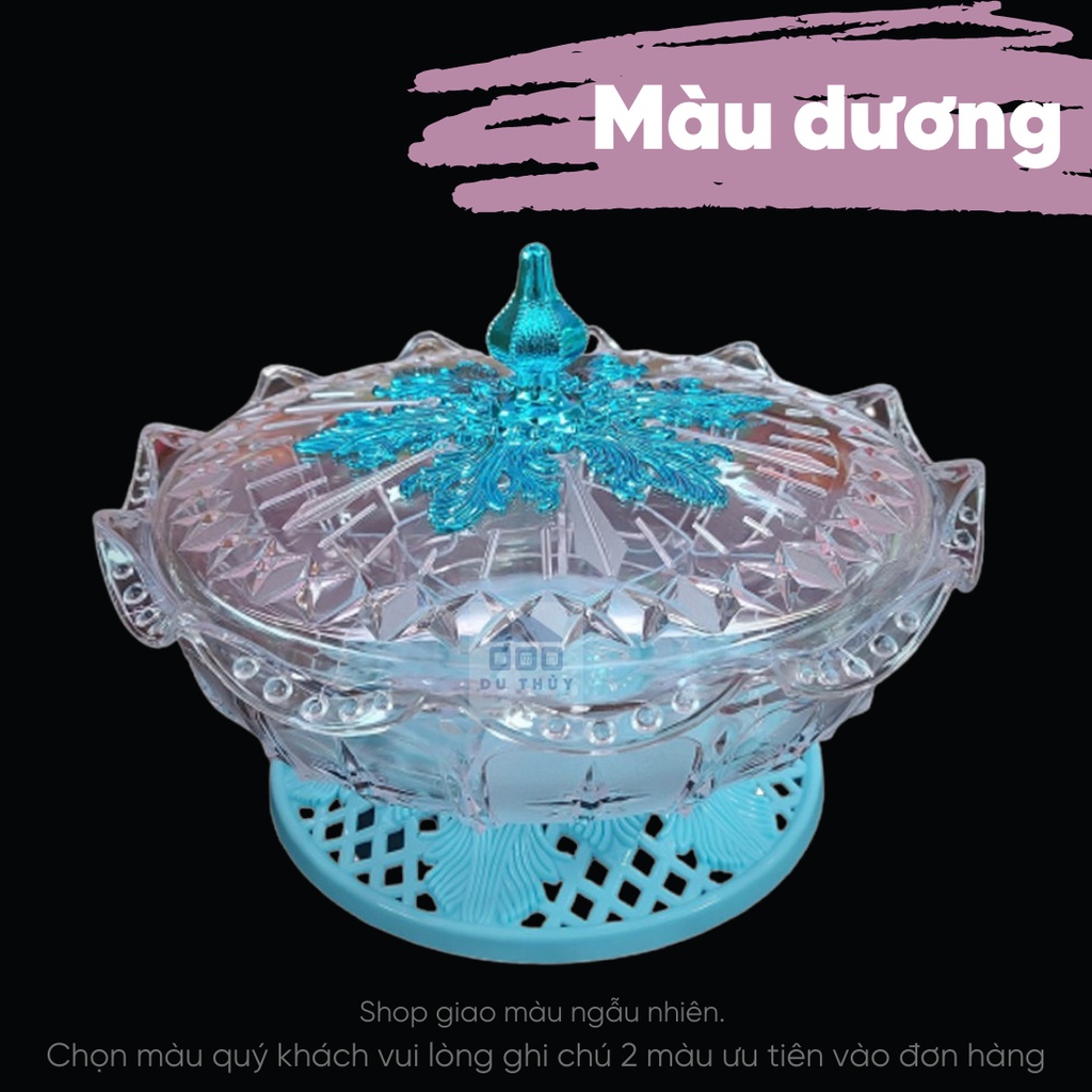 Hộp mứt nữ hoàng nhỏ nhựa arcylic cao cấp đế xoay tiện lợi, nhiều ngăn đựng, thiết kế hoạ tiết đẹp mắt đựng bánh mứt tết