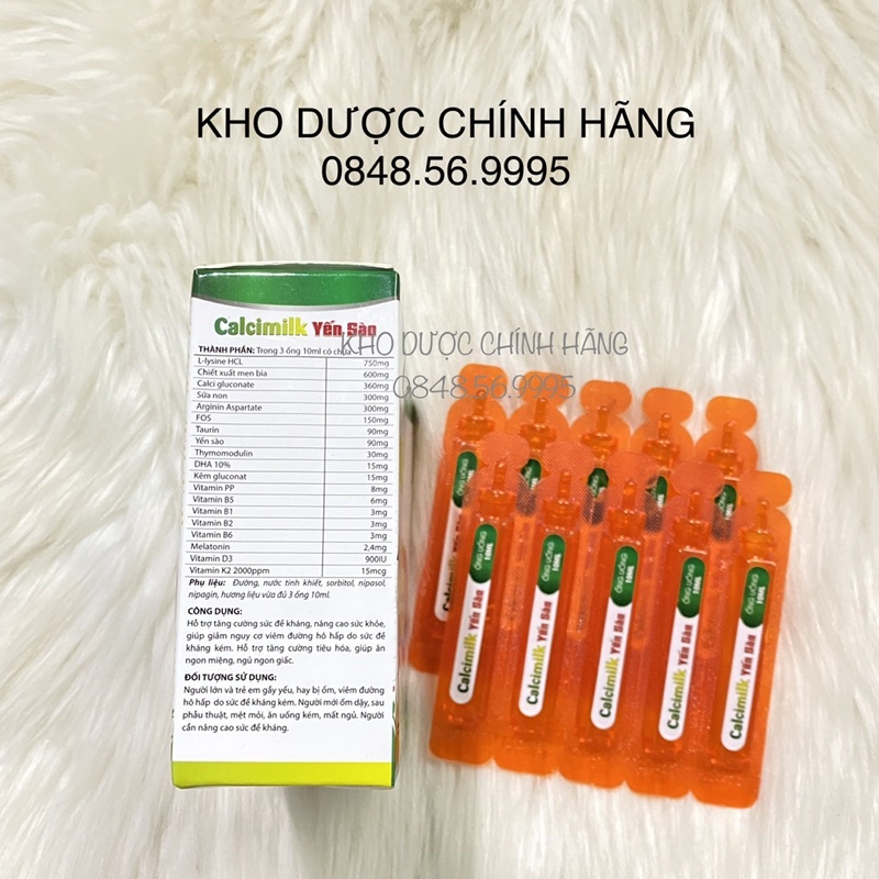 Siro ăn ngon ngủ ngon YẾN SÀO Calcimilk hộp 15 ống - Tăng cường tiêu hoá, tăng sức đề kháng cho cơ thể