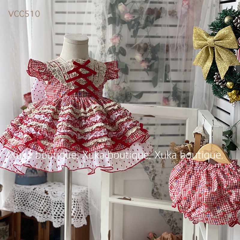 Váy Công Chúa Mùa Hè Cao Cấp Bé Gái - Hoạ Tiết Dâu Tây Lolita Mới 2022
