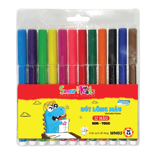 Bút Lông Màu Smartkids WM-03 12 màu Dành cho bé từ 4 tuổi - 10 tuổi Màu sắc tươi sáng, cường độ màu cao, bền màu