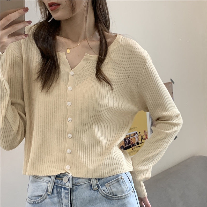 IELGY   Áo Cardigan Dệt Kim Tay Dài Phong Cách Hàn Quốc