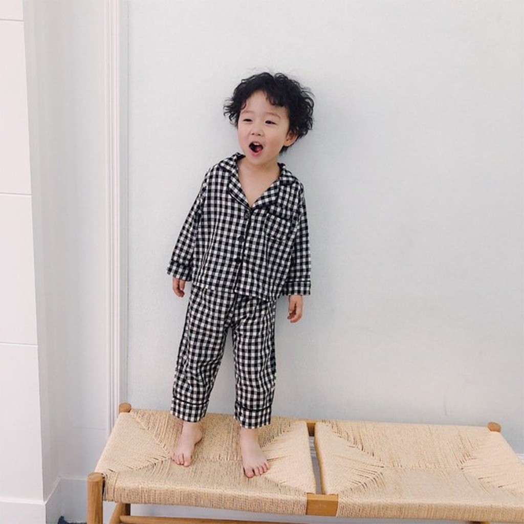 Bộ Pijama kẻ caro dài tay cho bé chất thô đũi cao cấp SUMO KIDS