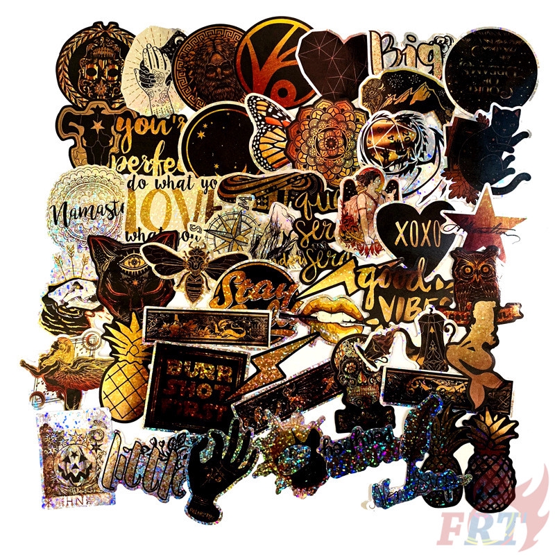 ❉ VSCO - Light-Reflecting Black Giấy và decal dán tường ❉ 50Pcs/Set DIY Luggage Laptop Decals Doodle Stickers