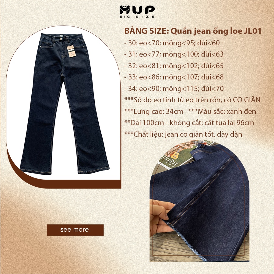 Quần jean ống loe ôm co giãn lưng cao nữ đẹp bigsize MUP Bigsize JL01