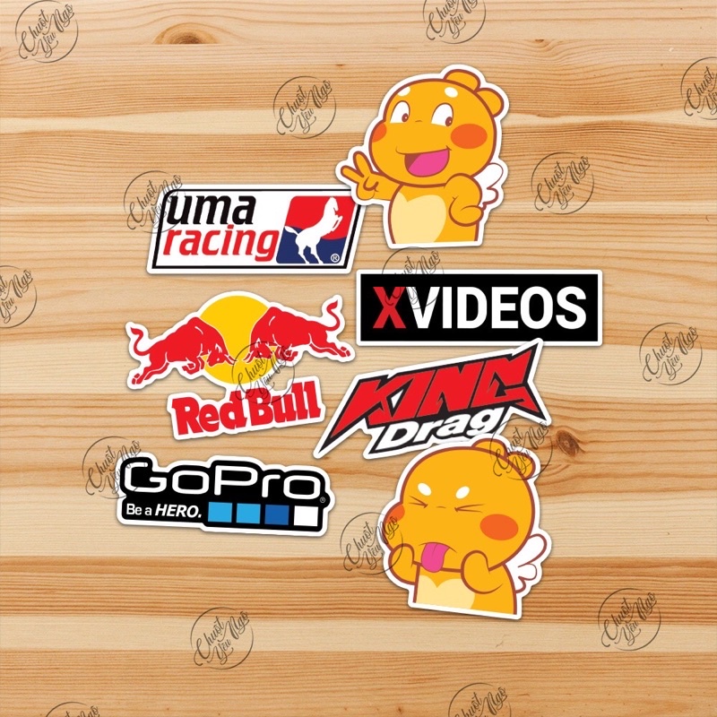 Bộ hình dán sticker decal logo tem xe và rồng mập dễ thương chống nước, decal chất lượng cao trang trí xe máy, nón NT33