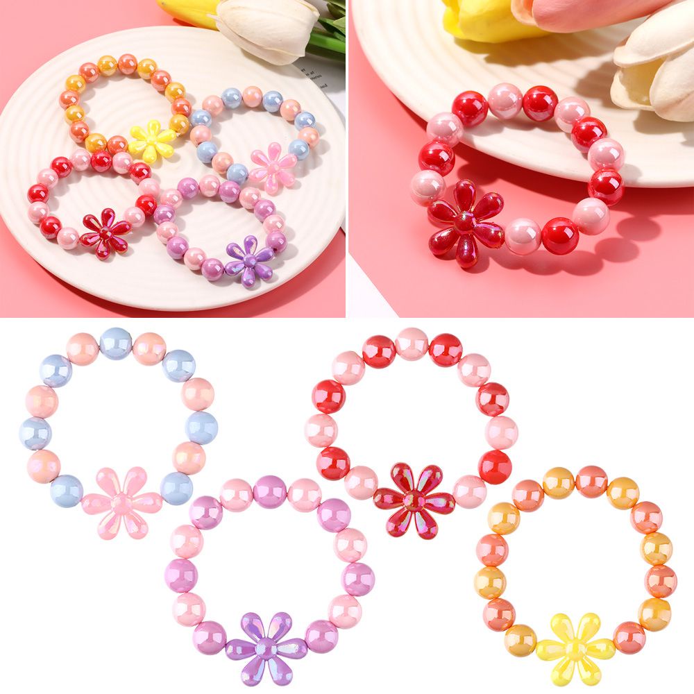 Vòng Tay Chuỗi Hạt Acrylic Nhiều Màu Sắc Hình Hoa Phong Cách Công Chúa Dành Cho Bé Gái