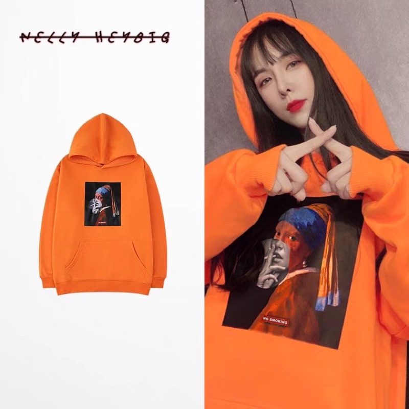 Áo Hoodie nỉ bông  Nelly Heybig dáng unisex form rộng NO SMOKING