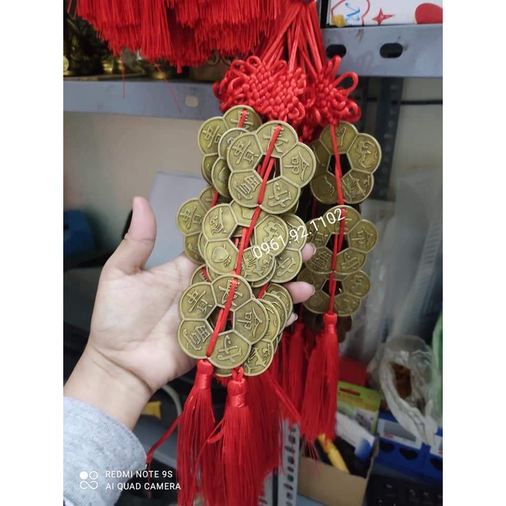Đồng xu hoa mai 3 hoa mai kết dây đổ phong thủy tài lộc