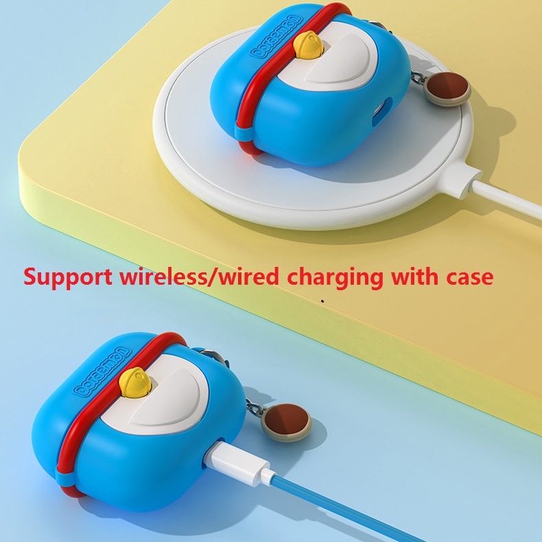 Vỏ Bảo Vệ Hộp Sạc Tai Nghe Airpods 3 / Airpods Pro 2 / Huawei Freebuds Pro 2 / Freebuds 4 Bằng Silicon Hình Doraemon 3D Dễ Thương
