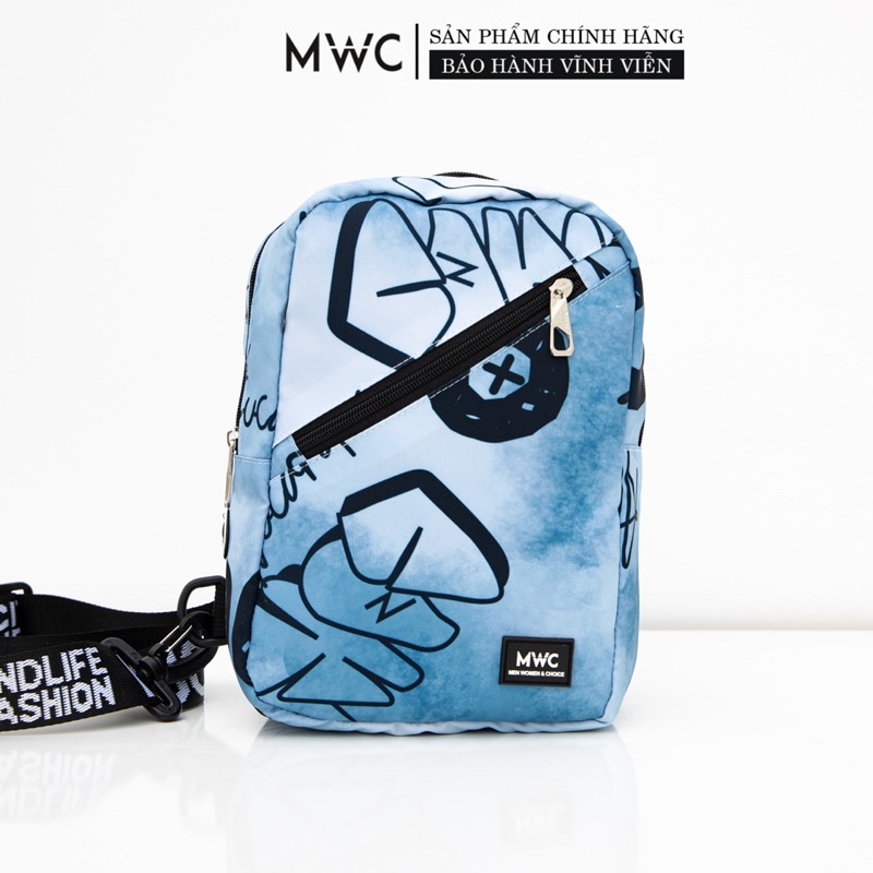 Balo MWC 0815 - Túi Đeo hông unisex, Túi Đeo Chéo Mini Vải Canvas Họa Tiết 2 Ngăn Thời Trang