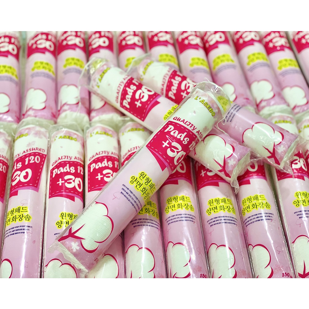 Bông tẩy trang l'asebo 150 miếng Hàn Quốc chính hãng  100% tự nhiên không khích úng da, bông mền mịn dầy dặn