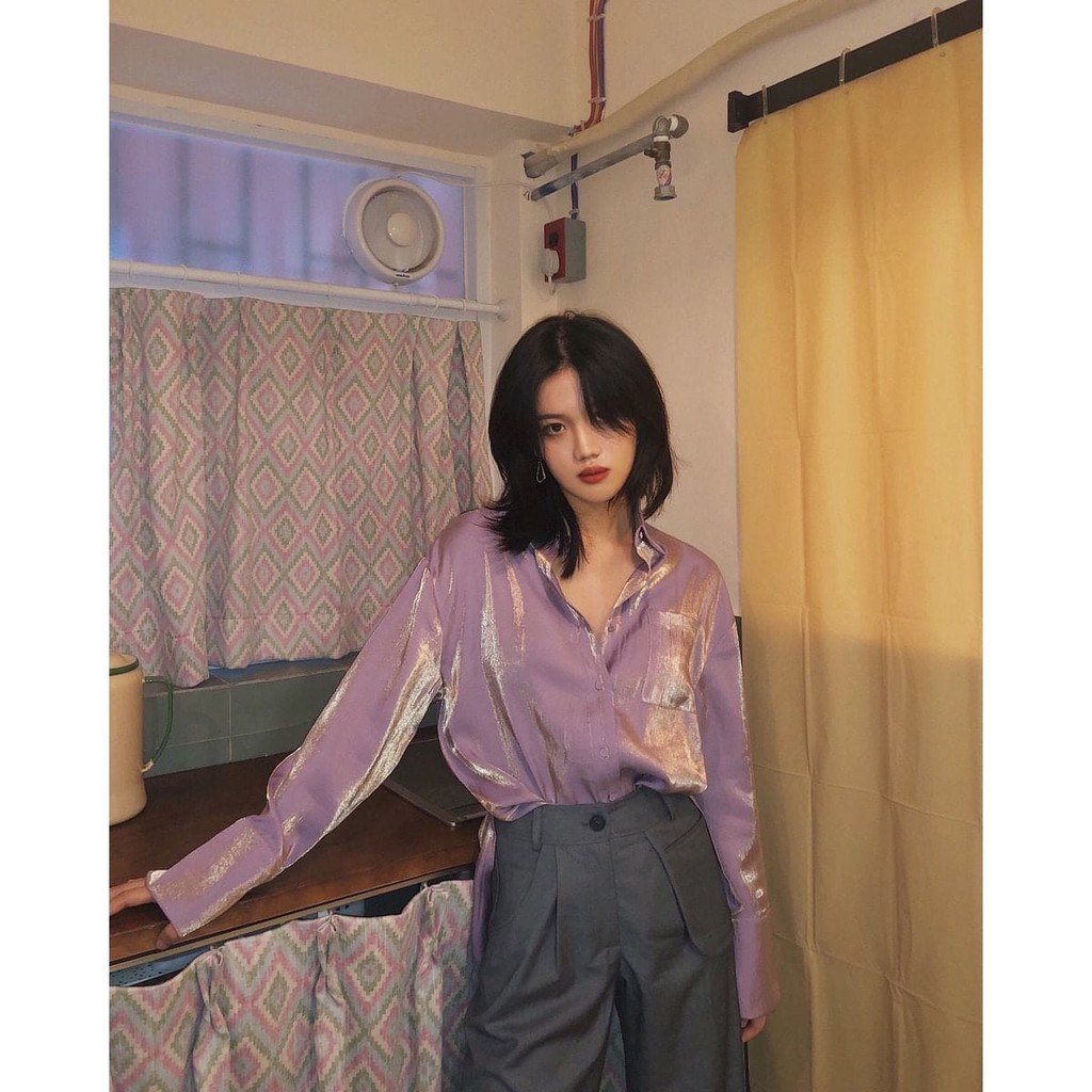 😍 Áo sơ mi nữ satin phản quang sành điệu phong cách Hàn Quốc