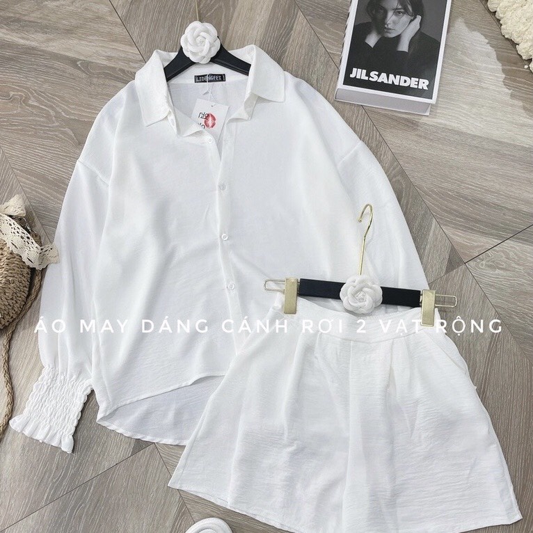 Set đồ nữ, Set áo sơ mi đũi trắng đuôi tôm mix quần đùi trắng bao đẹp[Ảnh thật] | BigBuy360 - bigbuy360.vn