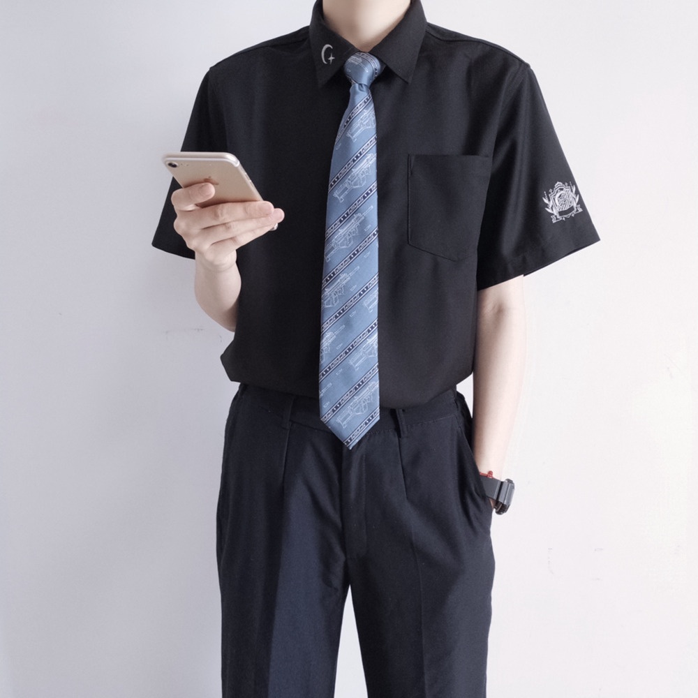 Áo Sơ Mi Đồng Phục Học Sinh Tay Ngắn Cà Vạt Phong Cách Hàn Quốc Cho Nam