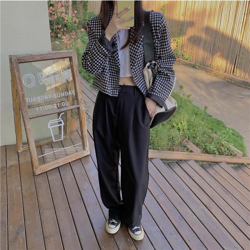 Áo khoác dáng ngắn dài tay in họa tiết phong cách Hàn Quốc thanh lịch thời trang cho nữ