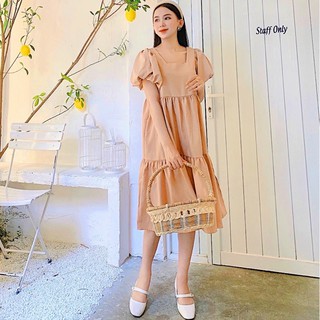 Đầm kem cổ vuông 3 tầng (kèm hình thật)