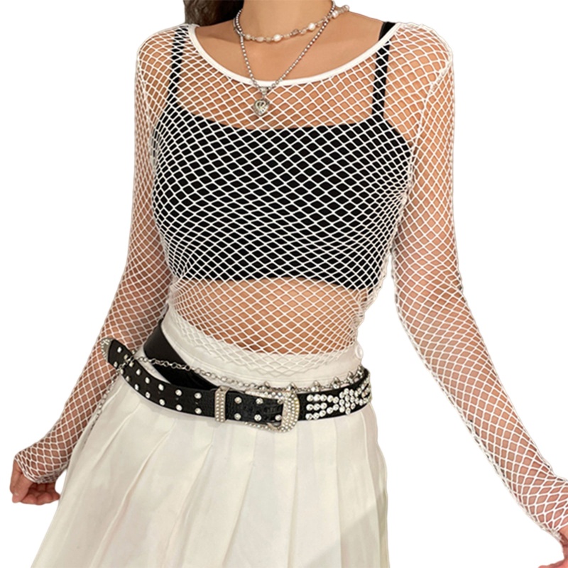 Áo Croptop Tay Dài Trễ Vai Thiết Kế Xuyên Thấu Thời Trang Mùa Hè Quyến Rũ Cho Nữ