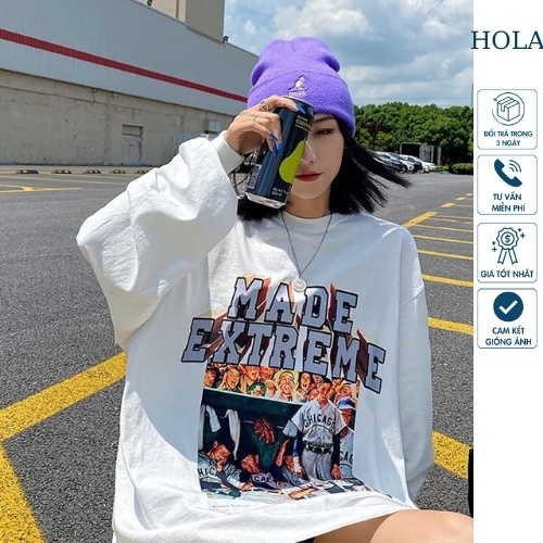 Áo sweater nỉ bông dài tay tay bồng form rộng unisex ulzzang HOLA
