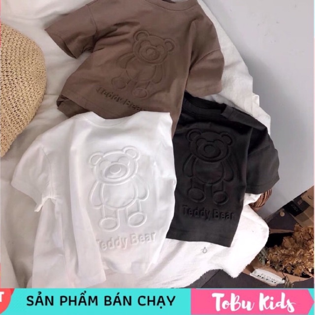 Áo Phông Ngắn Tay Cotton In Gấu Nổi Phong Cách Hàn Quốc Cho Bé Trai Bé Gái Size 8-20kg TB25