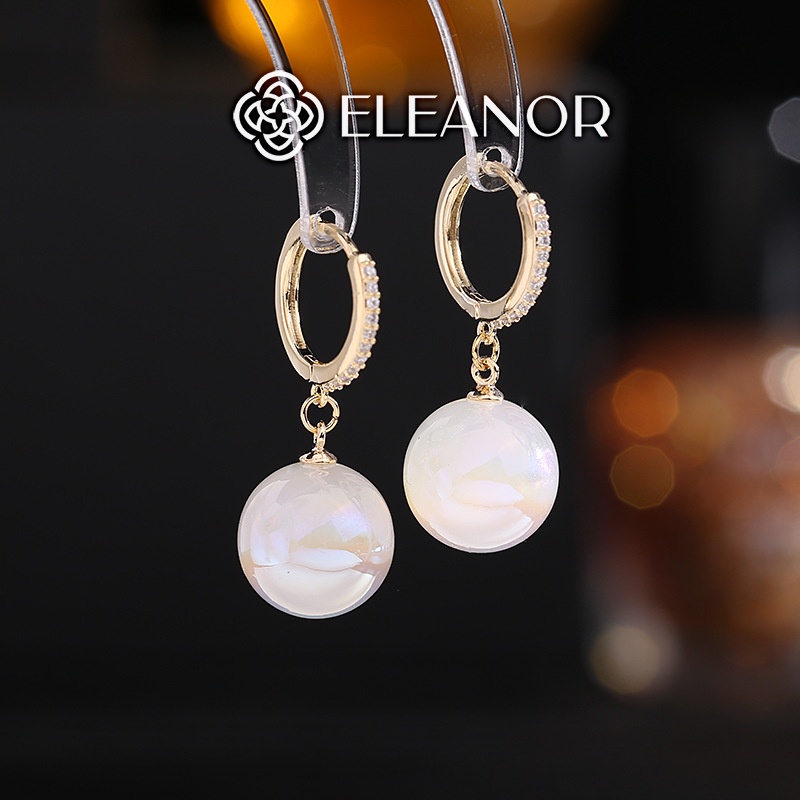 Bông tai nữ ngọc trai nhân tạo đính đá Eleanor Accessories khuyên tròn dáng thả phụ kiện trang sức thanh lịch