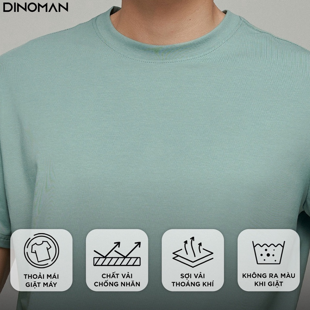 Áo Thun Basic Cổ Tròn DINOMAN Chất liệu Cotton 100% Co Giãn Dày Dặn Siêu Thoáng Mát Form Regular Fit